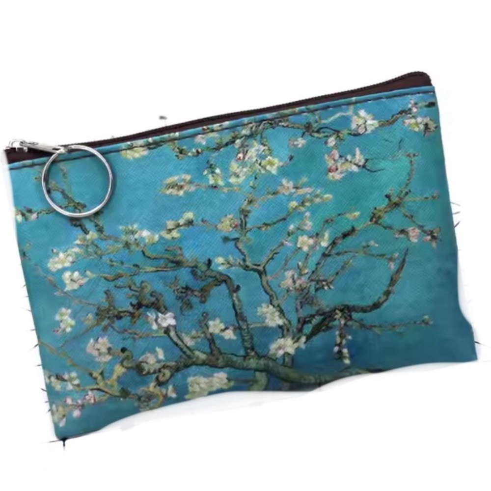 Van Gogh Almond Blossom Zipper Pouch Wristlet Blue Leather Fashionable A…​